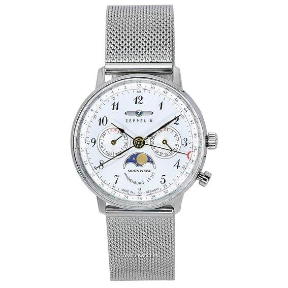 Zeppelin Men's Silver Lz129 Hindenburg Moonphase Dial Quartz 7037M1 Wo's Watch