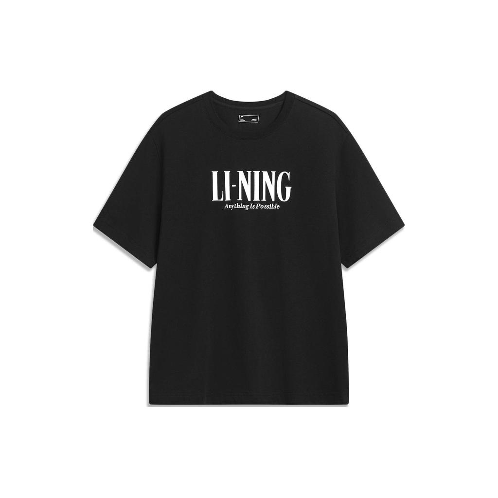 Li Ning Sports Lifestyle Series Logo Print Round Neck Short Sleeve Drop Shoulder T-Shirt Unisex T-Shirt Black AHSSF51-3