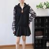 Autumn new splicing plaid shirt fake two-piece sweater pullover design semi-zipper knitted sweater top women
