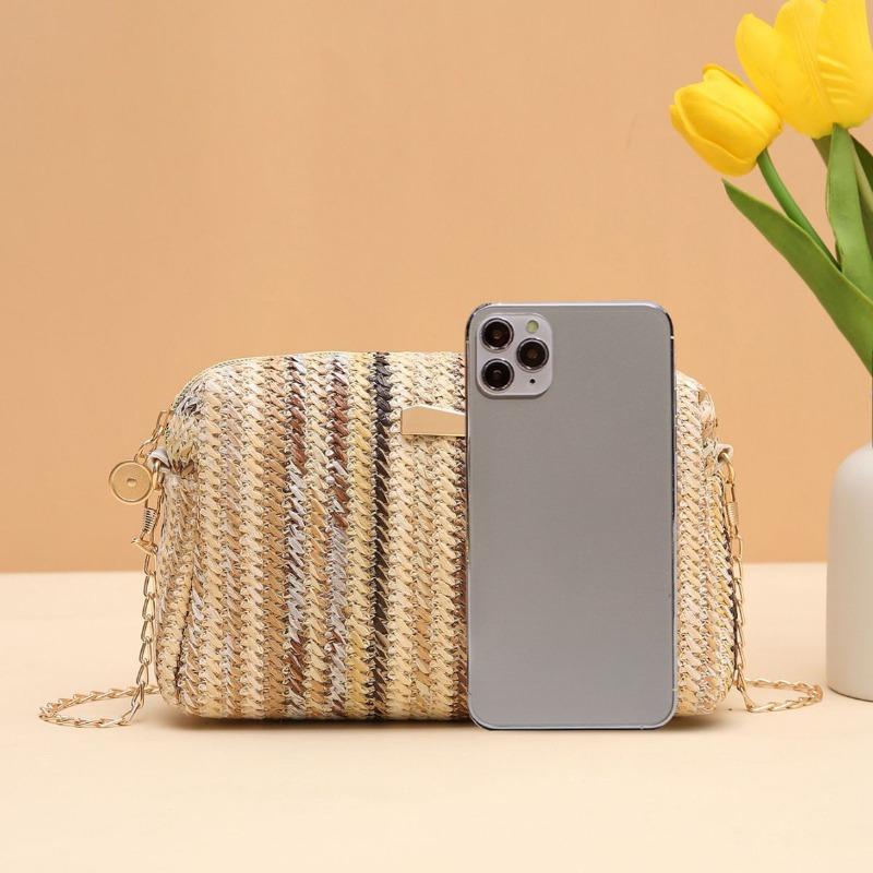Rainbow Straw Bag Irl Handbags Woven Camera Bag Versatile Girl Messenger Bag Chain Bag
