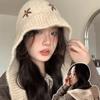 Embroidered Flowers Knitted Balaclava Hat Sweet Pullover Cap Casual Neck Collar Beanies Cap  Winter
