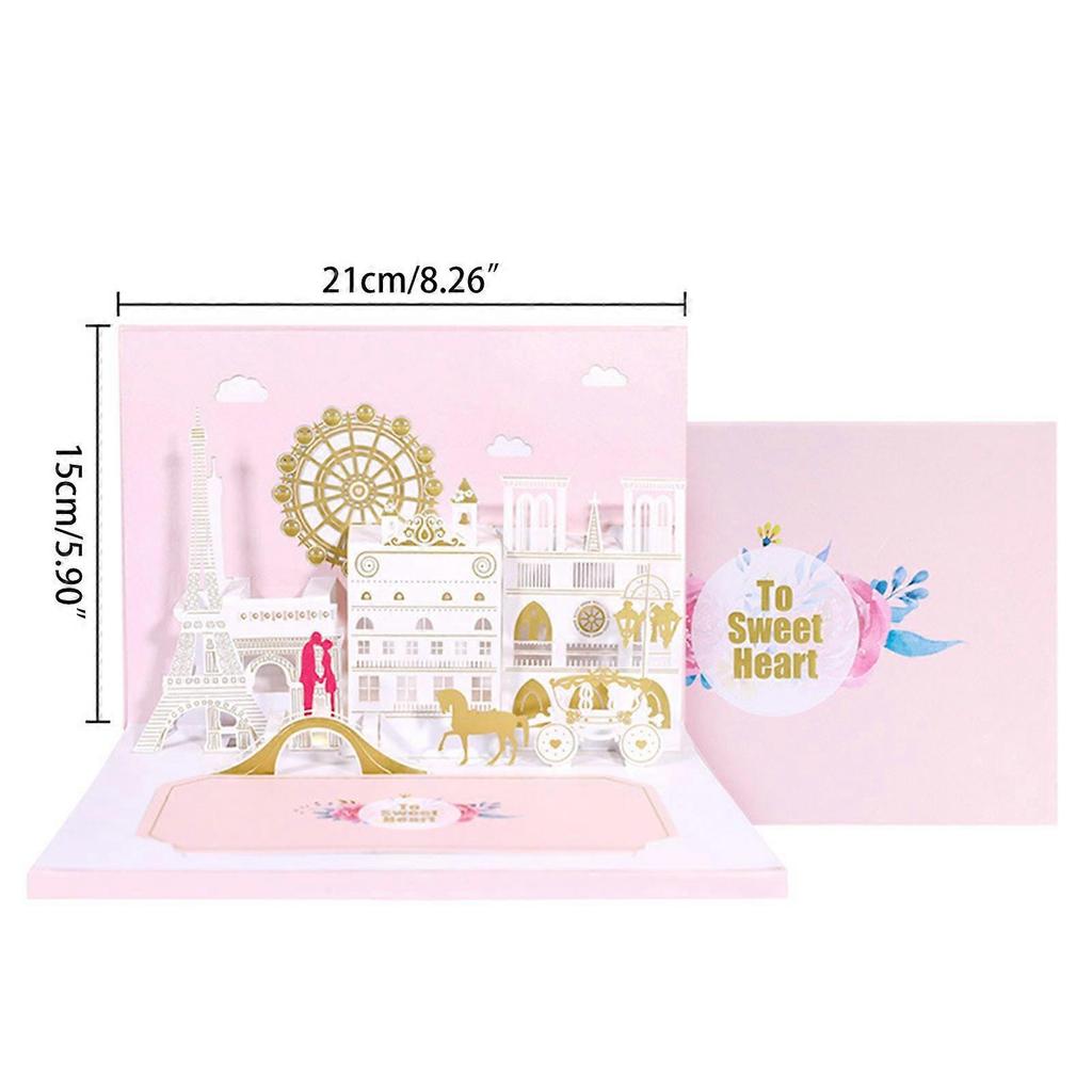 Recordable for Pop Up Valentines Day Card Tower Horse Car Couple Romantic 3D Greeting Card with Envelope for Couples Wife Husband Handmade Gift