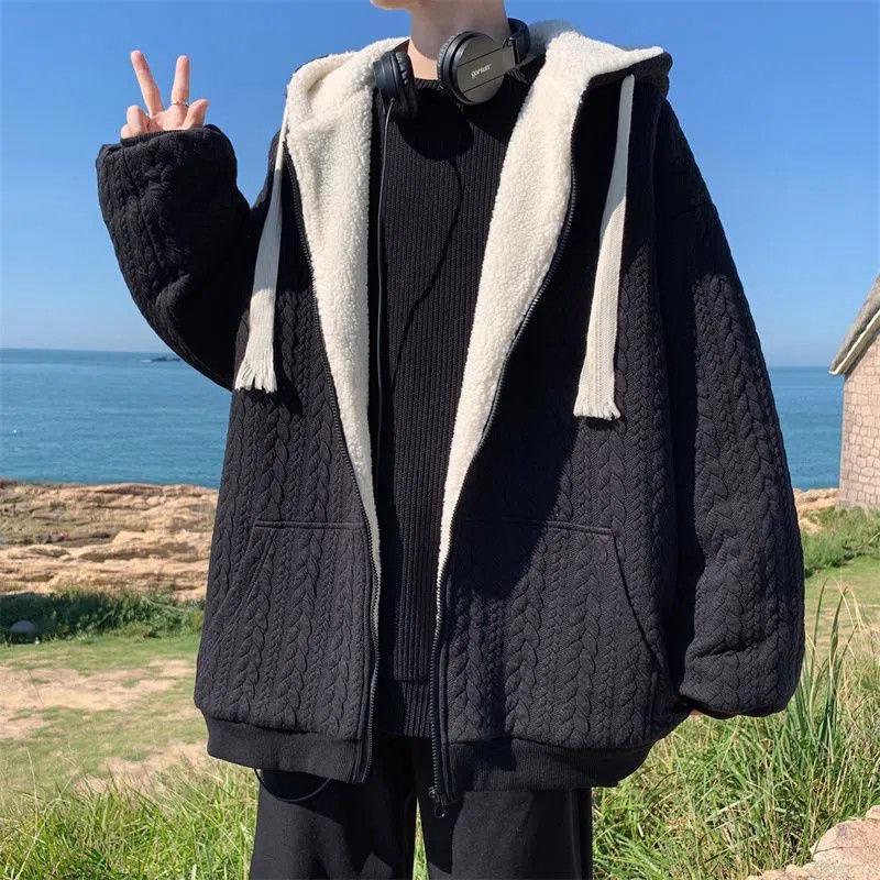 

Мужское зимнее утолщенное пальто из овечьей шерсти - Модное, бунтарское, универсальное, с капюшоном, на ватной подкладке, в гонконгском стиле. 4XL (165-200 lbs) чёрный