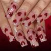 24PCS Shimmering Red Heart Press On Nail Medium Coffin Glossy Finish ABS Material Valentines Party Essential