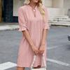 Women's Loose Casual Color Five Quarter Sleeve V-neck Loose Dress Fashionable Dress