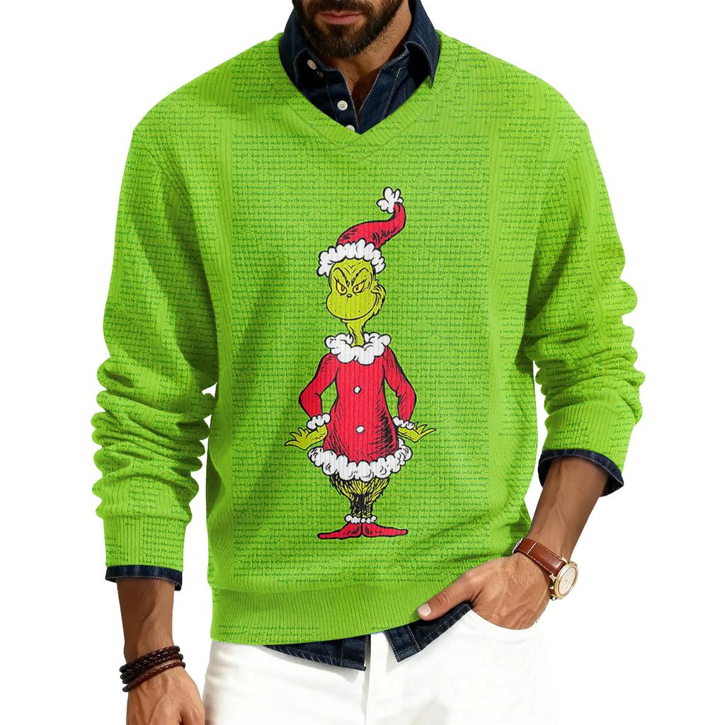 Men's V-neck Long Sleeve Ribbed Knit Pullover