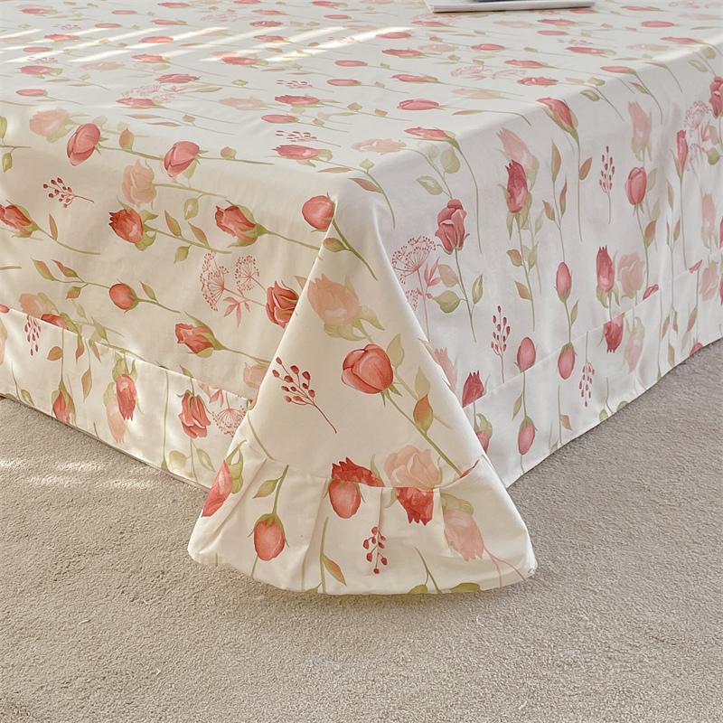 Floral Printed Bed Sheet Set Roses Design Bed Sheets Soft Breathable Fabric Flat Sheet with Pillowcases Queen Size Bedding Set