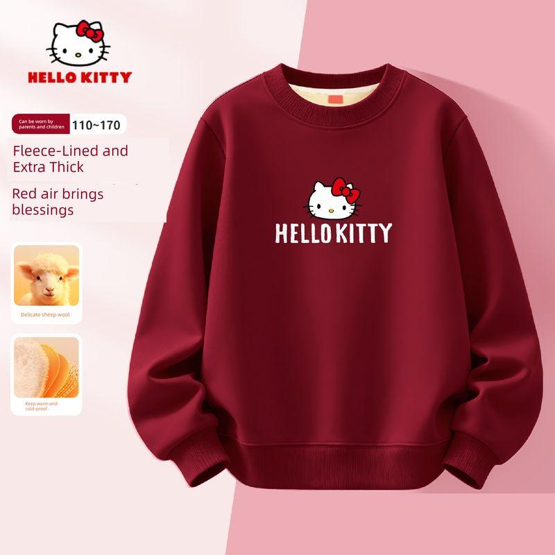 Hello Kitty Girls Sweatshirt Autumn and Winter 2025 New Red Girls Winter Clothing Top New Year s Outfit Ti Tongxing Wine Red 120