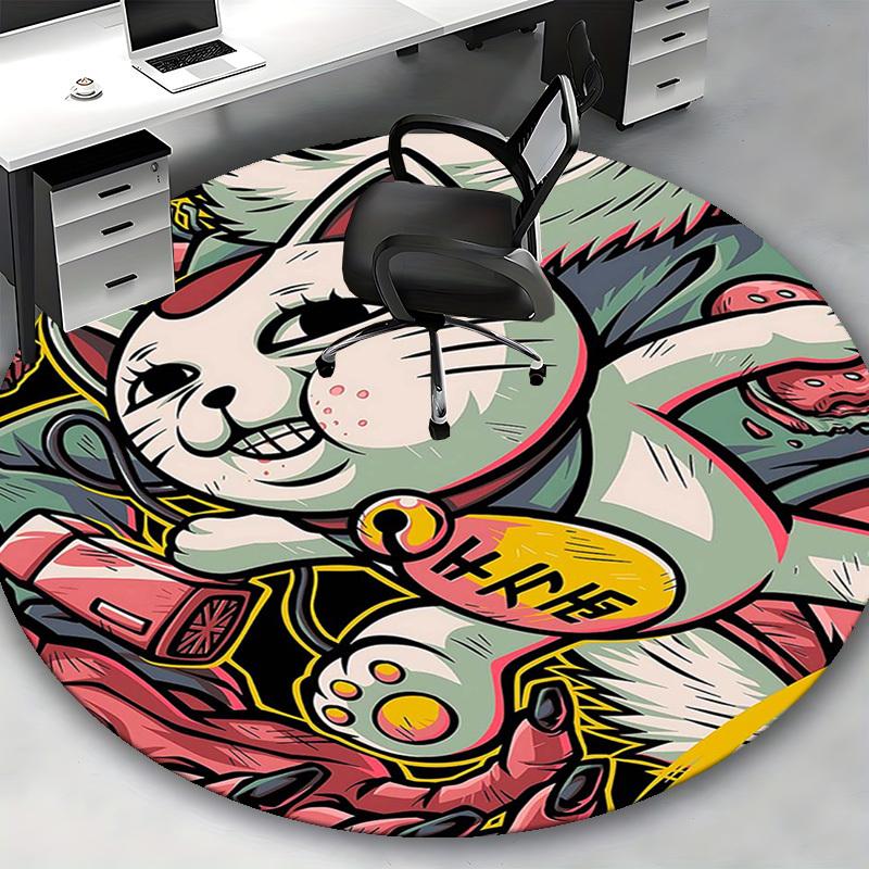 1pc Anime Cat Round Carpet - Office Chair Mat, Non-Slip Rug for Home Decor, Living Room, Bedroom
