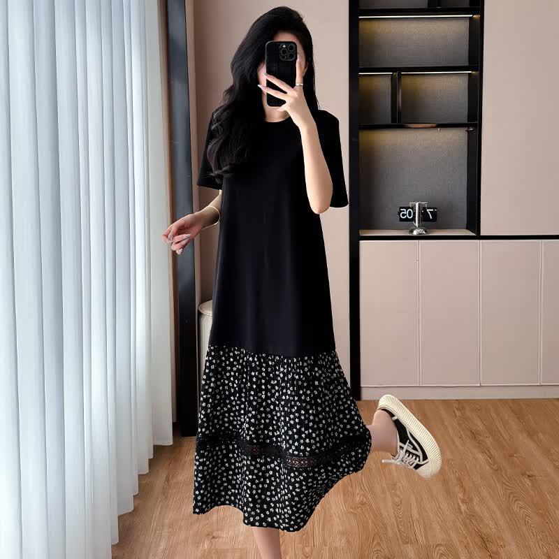 La Chapelle Floral Patchwork Plus Size T-Shirt Dress