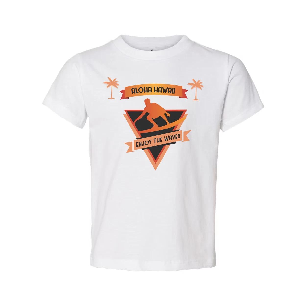 

Unisex Surfing Graphic T Shirt With Aloha Hawaii Banner And Wave Surfer Emblem D S