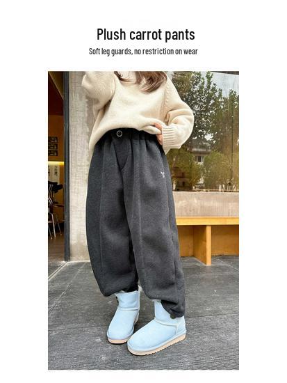 YOJIA Girls' Warm Winter Sweatpants 2025 - Casual Plus Velvet Sports Pants for Children
