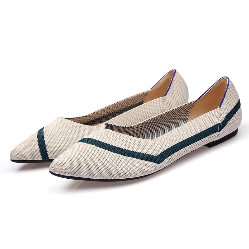 Egg Rolls Spring and Autumn Flying Knitted Single Shoes 40 Doudou 41 Flat Bottom 43 Large Size Women's Shoes Soft Sole Knitted Pointed Tip
