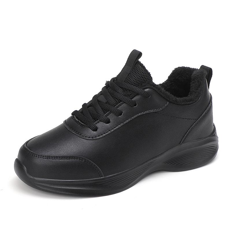 Autumn and winter velvet warm shoes leather surface waterproof and non-slip shoes black long standing feet casual shoes