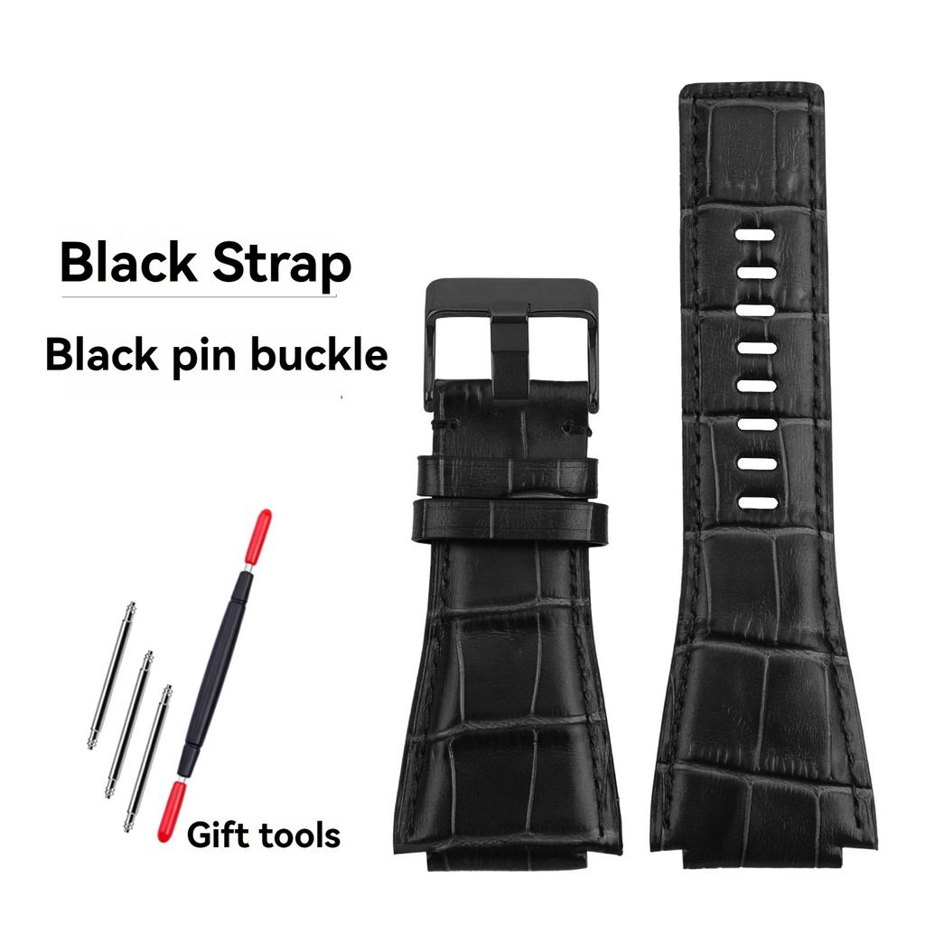 24mm High Quality Cowhide Leather Watch Strap for BR Bell Ross Watch Chain BR01 BR03 Convex New Bamboo Knot Pattern Wristband
