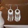 Ethnic Miao Silver Tassel Earrings - Retro Long Dangle Scenic Studs for Women