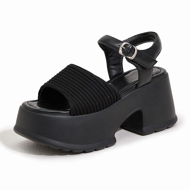 thick-soled one-word sandals for women's 2025 summer new models, fashionable and versatile height-increasing shoes, light muffin thick-heeled wom