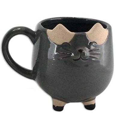 [A2500] - Dark Gray 'Cats' Ceramic Pot Cover - 11x10x14 Cm