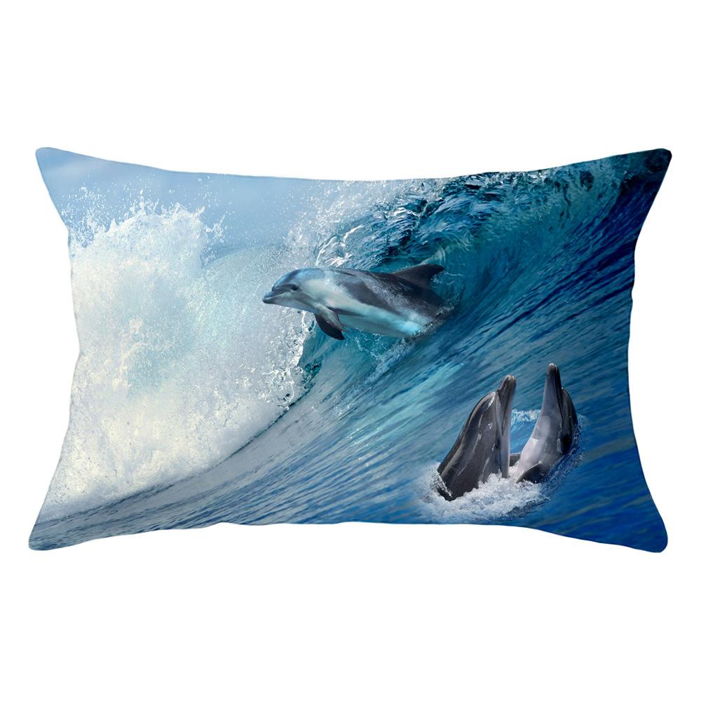 Dekorative Kissenbezüge, 30 x 50 cm, Delfin- und Ozean-Lendenkissenbezug, Sofa-Kissenbezug, Auto-Büro-Kissen, Rückenkissen, Heimdekoration