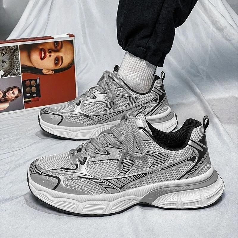 Fashion Gray Mesh Upper Sports Shoes for Men Cushioned Insole Light HikingTrekking Cheap Liquidation Jump Stylish Gym Man Casual Sneaker