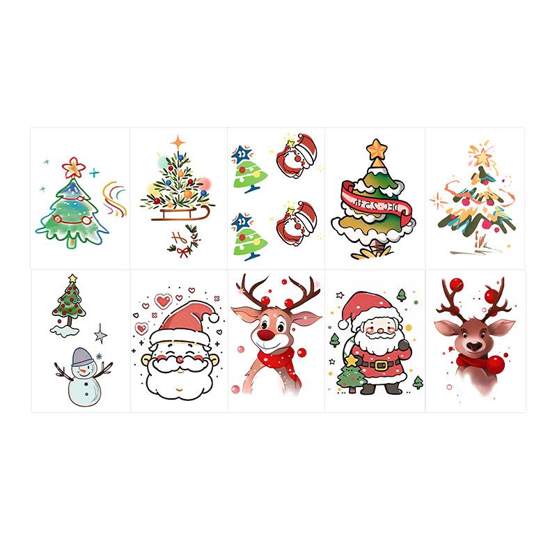 

Cute Christmas Elk Christmas Tree Santa Claus Snowman Disposable Temporary Tattoo Sticker 7*10CM