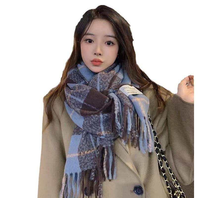 Christmas Red Scarf Women's Winter Plaid Imitation Cashmere Ins Versatile Premium Shawl Student New Year's Gift