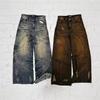 New American High Street Straight Yellow Mud Dyed Jeans Loose Men's and Women's Retro Long Pants Trendy Boys Mud