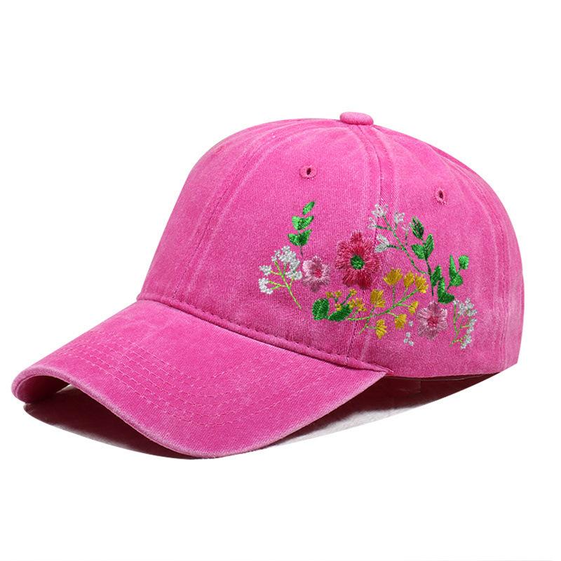 Dames Bloemen Geborduurde Baseballpet, Vintage Gewassen Katoen Verstelbare Zon Hoed