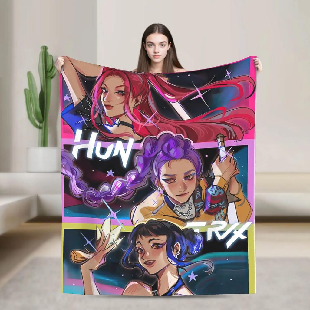 Huntrix Saja Boys KPop Demon Hunters Blanket  Plush Vintage Warm Throw Blanket for Home Autumn/Winter