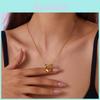 Collier Pendentif Cœur Nœud Papillon Minimaliste en Acier Inoxydable Plaqué Or pour Femmes