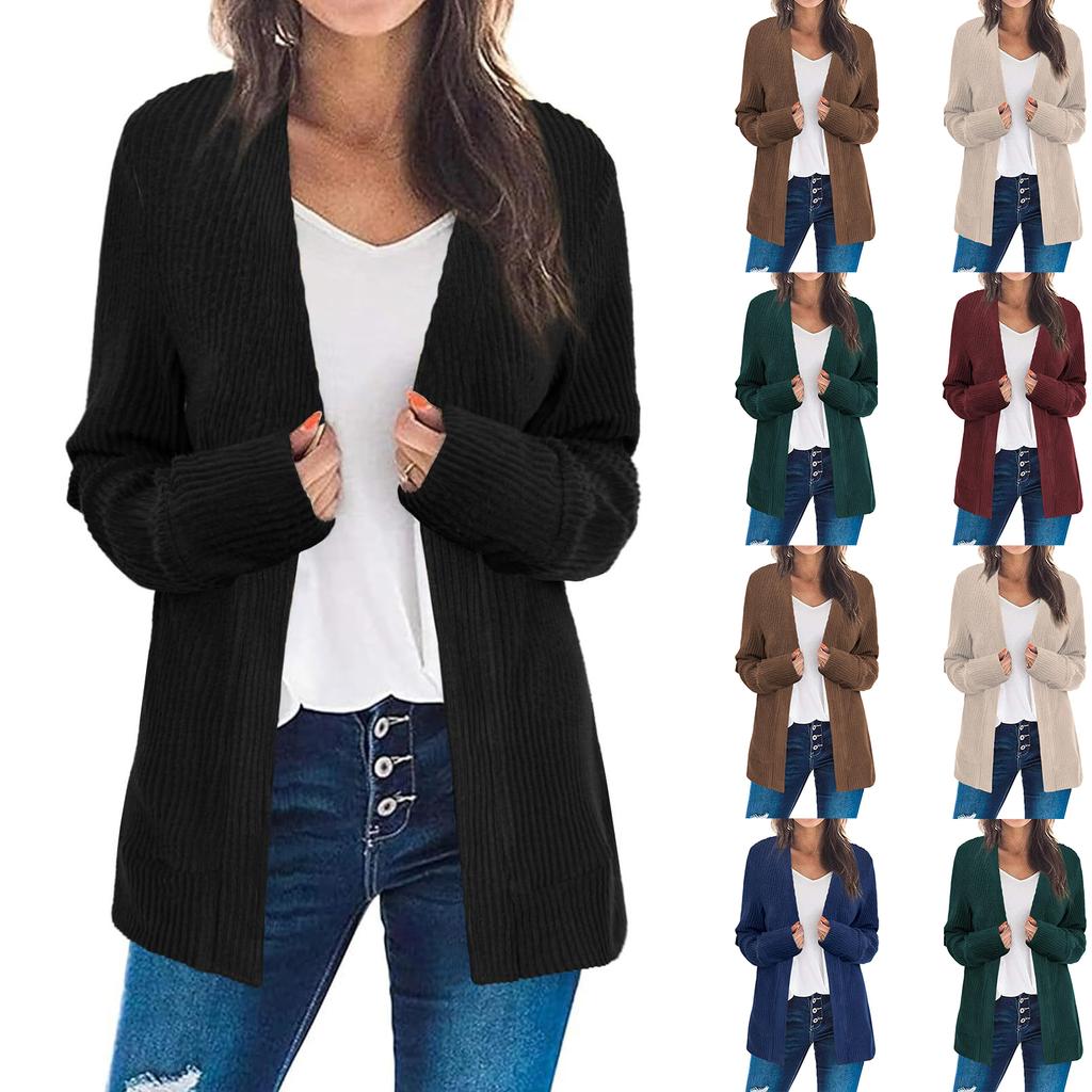 Women's Casual Fashion V-Neck Color Long Sleeve Knit Coat