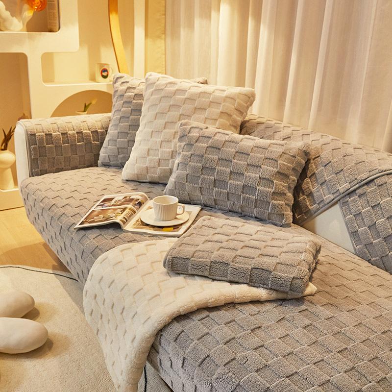 Plush Sofa Cushion Winter Nordic Non-Slip Seat Cushion Backrest Cover Towel Modern Simple Winter Leather Sofa Cover Cover Cloth