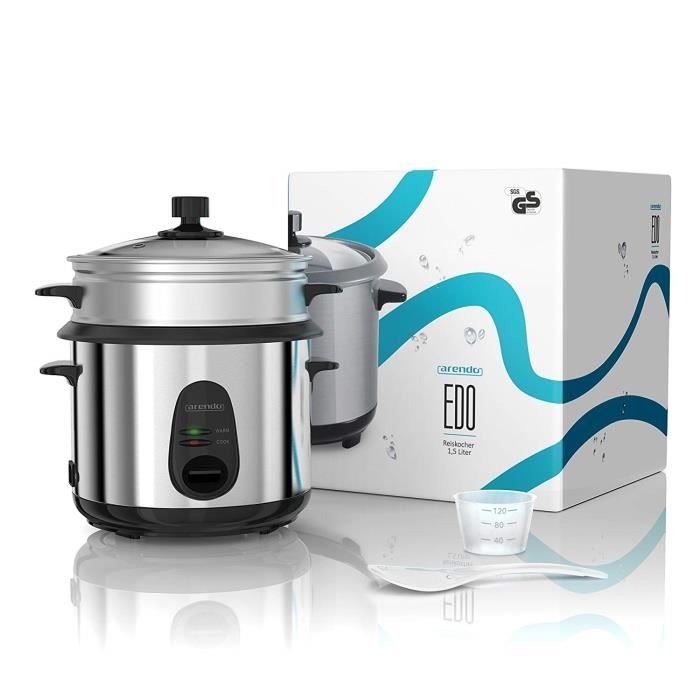 Arendo Cuiseur À Riz En Acier Inoxydable Avec Fonction Maintien Au Chaud Et Fonction Cuisson Vapeur - Cuisson Vapeur - Capacité 1,5