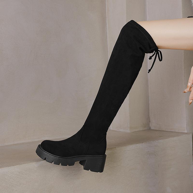 Fat MM thick leg elastic boots do not drop off the knee boots winter thin boots thick heel high boots large size women's boots