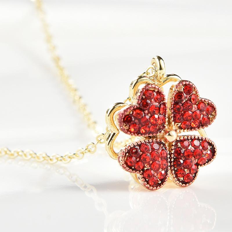 

Four Stylish Leaf Clover Necklace For Women Featuring Stunning Rhinestone Accents Gold Red Necklace