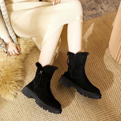 2024 2024 Women's Snow Boots Winter Mid-Tube Plus Velvet Thickened Warm Cotton Shoes Fur Integrated 2024 Platform Female Booties