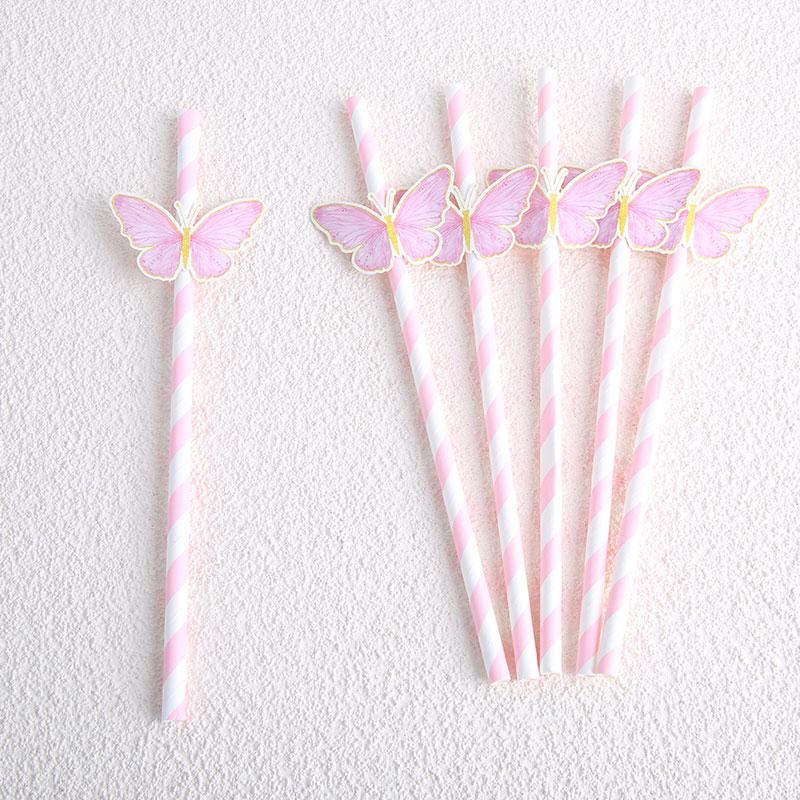 6-24 Stück Geburtstagsstrohhalme Schmetterling Einweg Hochzeit Geburtstagsfeier Kinder Babyparty Mädchen Geburtstagsfeier Zubehör Dekorationen