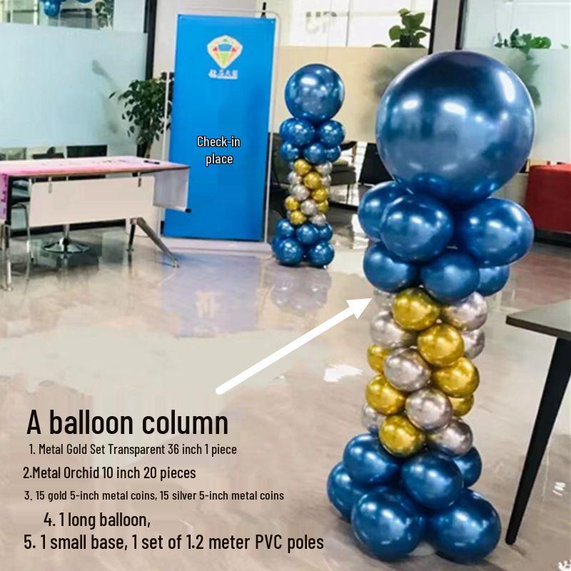 Metallic Blue Arch Balloon Column for Store Openings and Party Decorations