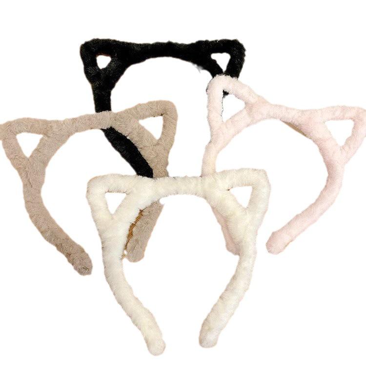 Plush Cat Ear Headband & Cute Heart Hair Clip Set for Skincare Routine
