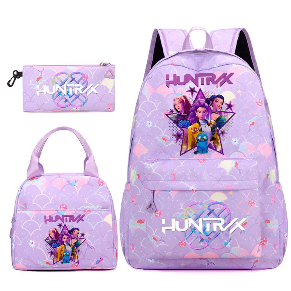 3Pcs/set Cartoon Kpop Printed Backpack Handbag Pencil Case for Teenger Student Girl Boy Schoolbag Bookbag Large Capacity Travel Bag Kid Gift