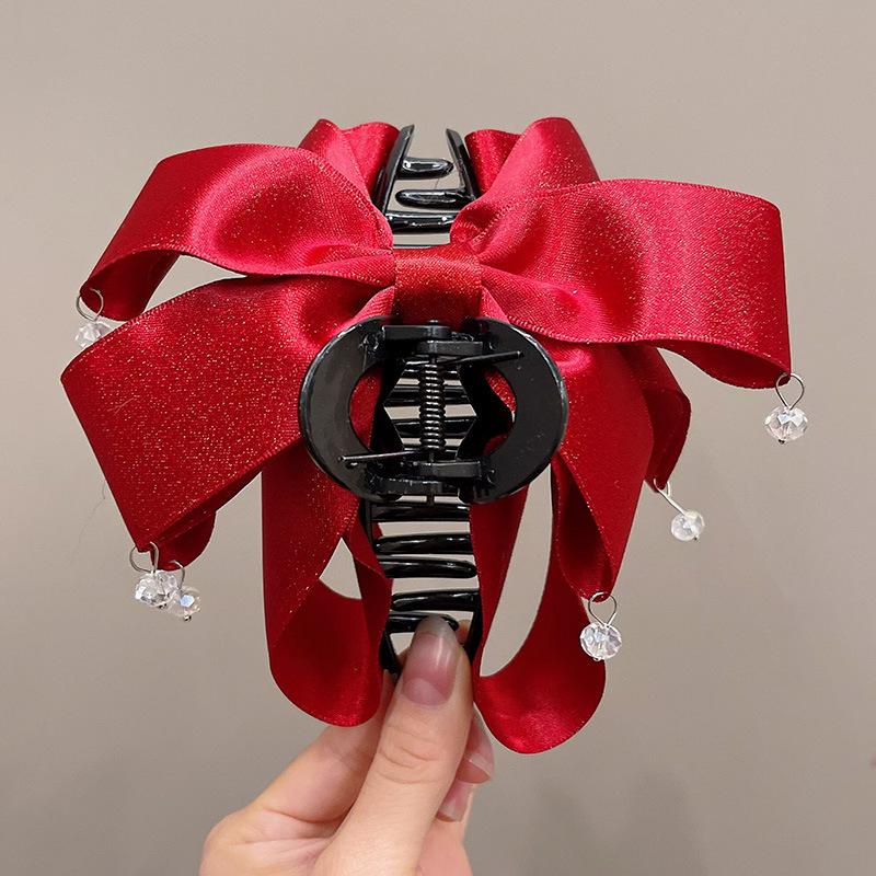 Elegant Retro Satin Bow Hair Clip for Women - Perfect for Low Ponytails and Head Ornaments