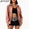 BITCED Fashionable Oversized Leather Jacket for Women Long-Sleeve Collared Spring/Fall Coat