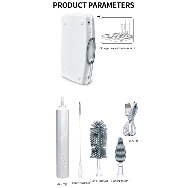 Practical-Electric Baby Bottle Brush Cleaner Kit, Rechargeable Automatic Bottle Cleaner Brush Set With Drying Rack