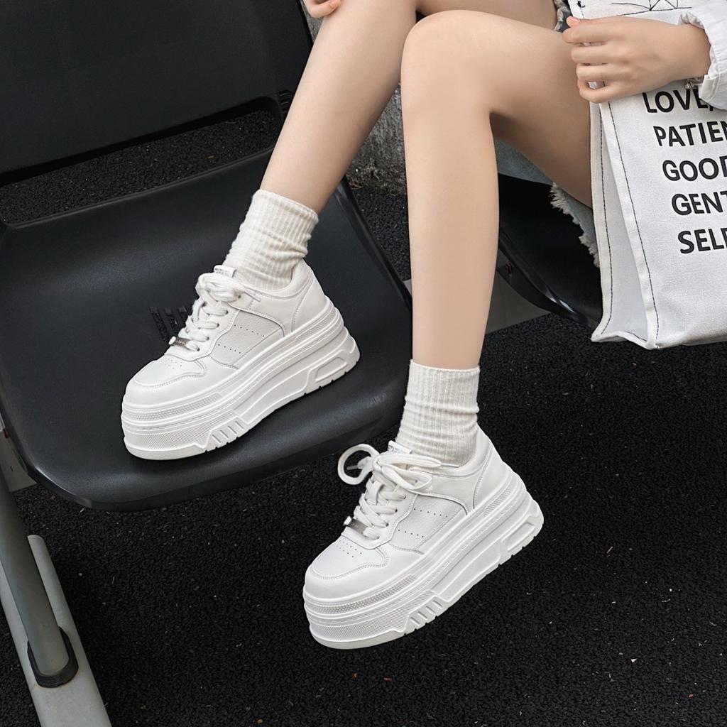 Leather heightened platform white shoes women's 2025 new summer mesh breathable and comfortable versatile ultra-light soft baseplate shoes