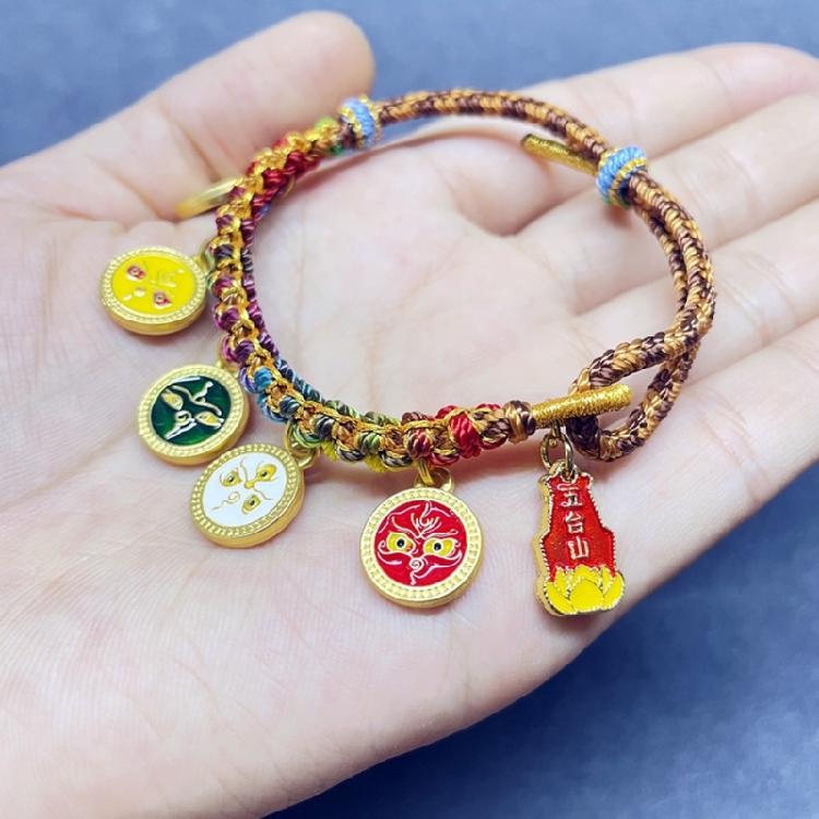 Handcrafted Cotton Rope Bracelet Elastic Wristchain Peach Flower Knots Handchain