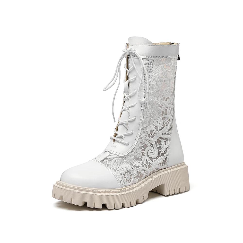 Fashion 2025 New Women Boot Breathable Lace Mesh Lace Up Punk Gothic Ankle Boots Platform Shoes Women Summer Boots Ladies Size 35-45