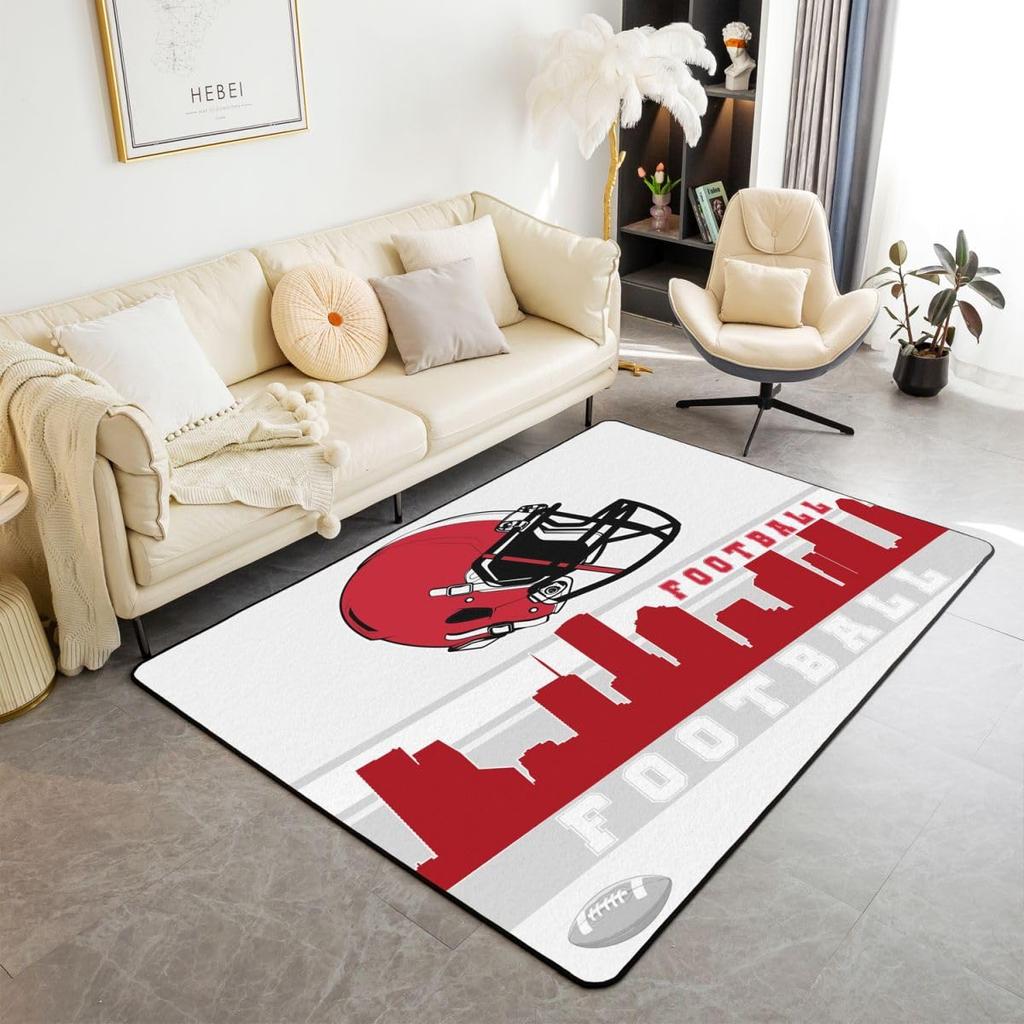 Erose Braut Fußball Stadt Bereichsteppich 4'11" x 3'3" Fußballteppich für Jungen Mädchen Braun Rot Rugby Spiel Teppich Fußballfans Schlafzimmer Dekor Sport B