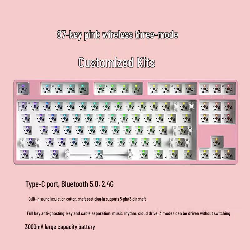 Wireless Bluetooth 68/61 Mechanical Keyboard Kit: RGB, Hot-Swappable, DIY Customizable, Mini, Portable.