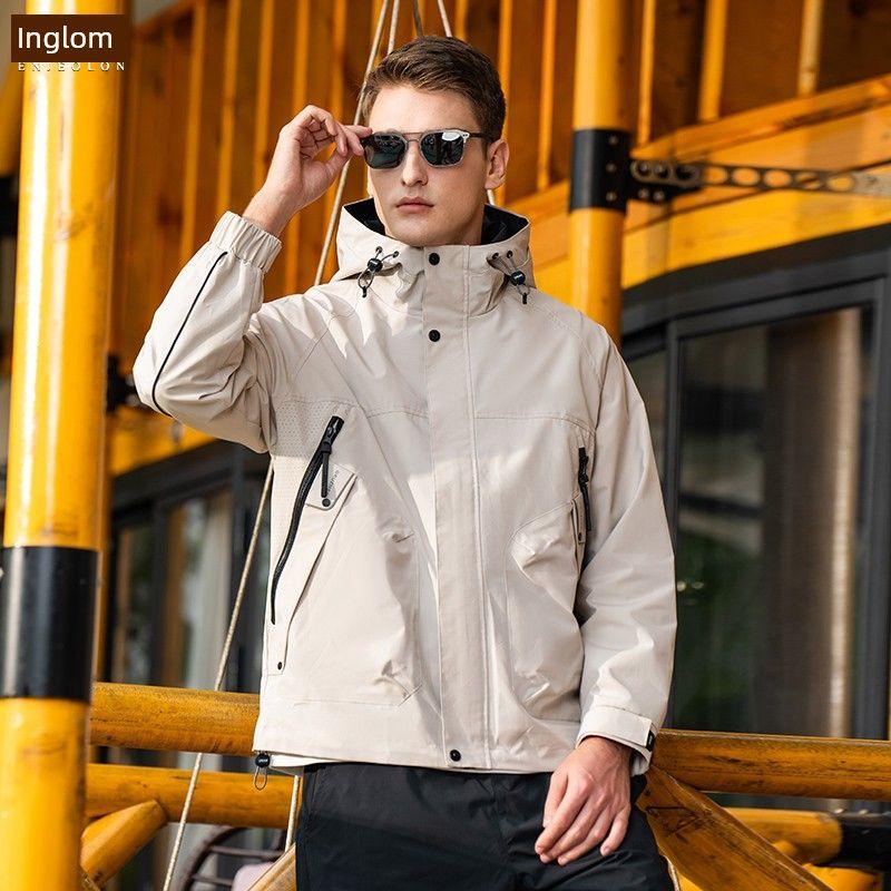 

Yingjuelun 2025 Autumn/Winter New Hooded Jacket for Men Outdoor Hiking Windproof Casual Workwear Coat Rock Gray XL