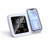 Foldable Desk Dual 15W Wireless Charger Mobile Phone Stand with LED Light Digital Alarm Clock Calendar Temperature Snooze Mode